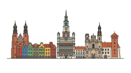 Colorful European Cityscape with Historic Buildings and Towers © sufyan