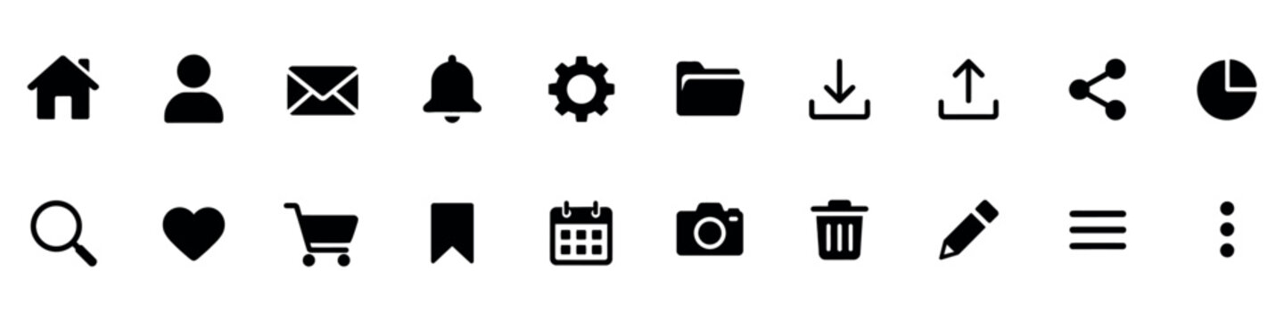 User Interface Icons Set with Home Search Settings Cart Calendar and Menu Symbols