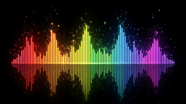 Rainbow audio spectrum waveform equalizer display with waveform spectrum equalizer visualization frequency abstract technology audiobook entertainment