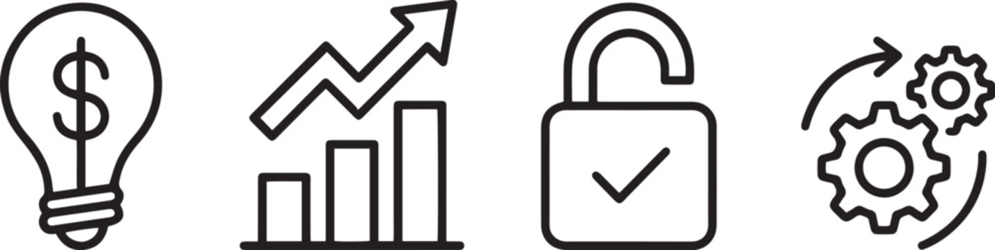 Abstract vector business icons with dollar lightbulb and financial growth elements.