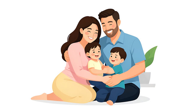 Happy Family Reading Book Together on Floor in Bright Indoor Setting
