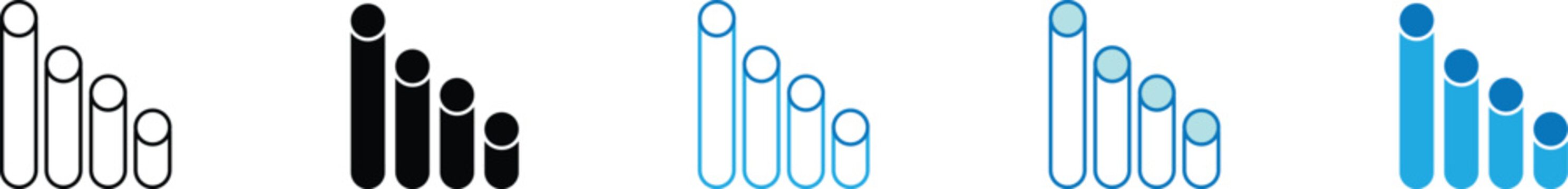 3D Cylinder Bar Chart Showing Downward Decreasing Trend, linely, glyph,double collor