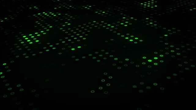 Seamless looping abstract digital technology motion graphics featuring glowing circular dot patterns. This set includes various designs such as flat 2D grid animations and dynamic isometric views.