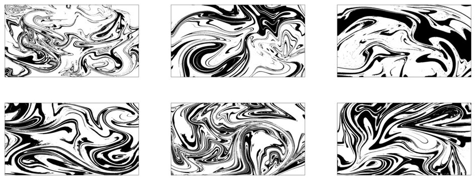 Ebru set, Turkish marbling art background. Five abstract black ebru liquid background collection.