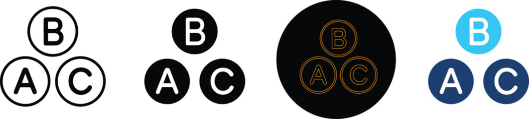 Four distinct sets of circular icons featuring letters A B C © Emran Hossain