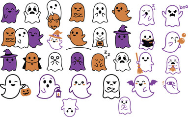 Naklejka premium Halloween stickers with ghosts bats pumpkins and witch hats for a spooky celebration