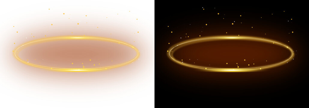 Golden halo rings with sparkling particles on transparent background yellow circle oval ellipse sparkle glitter shine illumination light