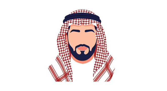 Middle Eastern Man Portrait, Traditional Thobe and Ghutra, Flat Design