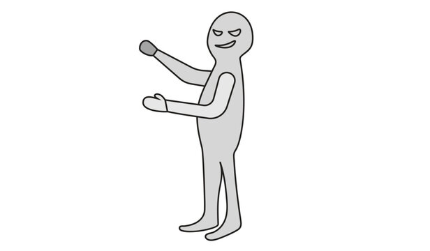 Gray Cartoon Humanoid Figure with Mischievous Smile