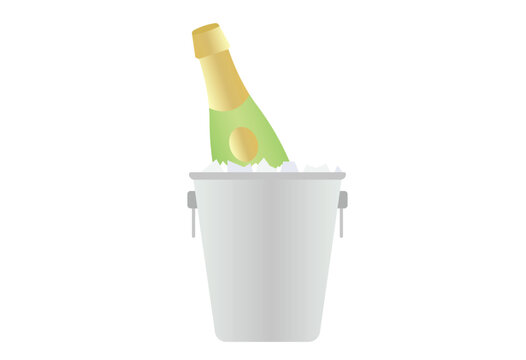 Green Champagne Bottle in Silver Ice Bucket with Ice