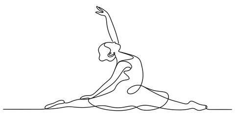 Minimalist continuous line drawing of a graceful ballerina performing a split dance pose in a simple elegant style Vector, illustration © New Outline