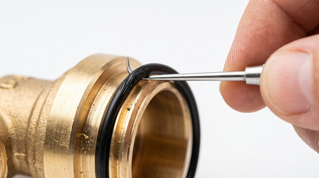 Hand Removing Rubber O Ring From Brass Fitting