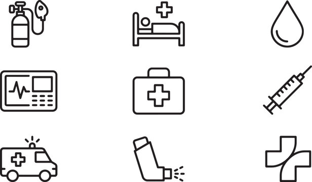 Medical Emergency Line Icons Set - Healthcare Vector Pack