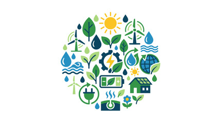 Sustainable Energy and Green Ecology Icons Circle - Renewable Resources Concept © Barokah
