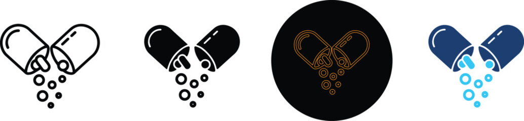 Naklejka premium Four Distinct Icon Representations Of Opened Medical Capsules
