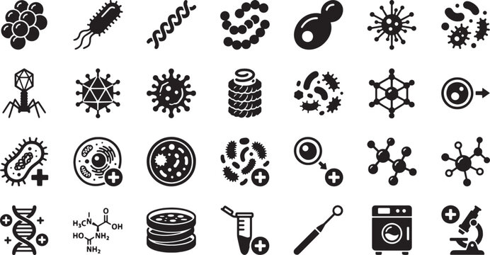 Microbiology and Virus Icon Set - Medical Vector Collection