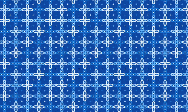 Indonesian Batik Kawung Seamless Pattern, Traditional Javanese Heritage Motif - Mega Biru Colorway