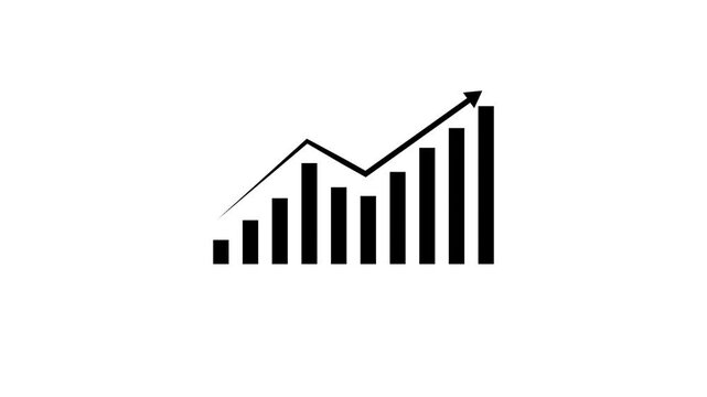 Motion animated footage. Statistics bars columns growth, arrow up. Finance, Bar graph going up, Profit concept, positive increase chart..