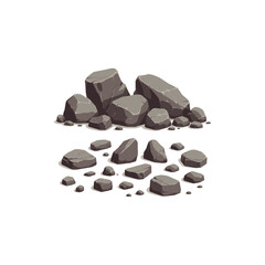 Set of scattered grey natural rocks and stone piles illustration with boulders landscape collection scattered material elements isolated © MD. JONAED