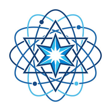 Abstract Blue Atom and Star Geometric Logo for Science and Technology