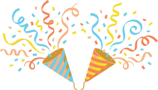 Festive party poppers exploding with colorful confetti and streamers celebrating a special event birthday new year or anniversary on white background party popper confetti streamer