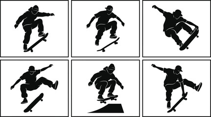 Black silhouette skateboarder performing tricks © Mst. Taslima Akhter