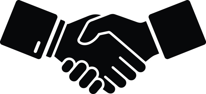 Black handshake icon on white background