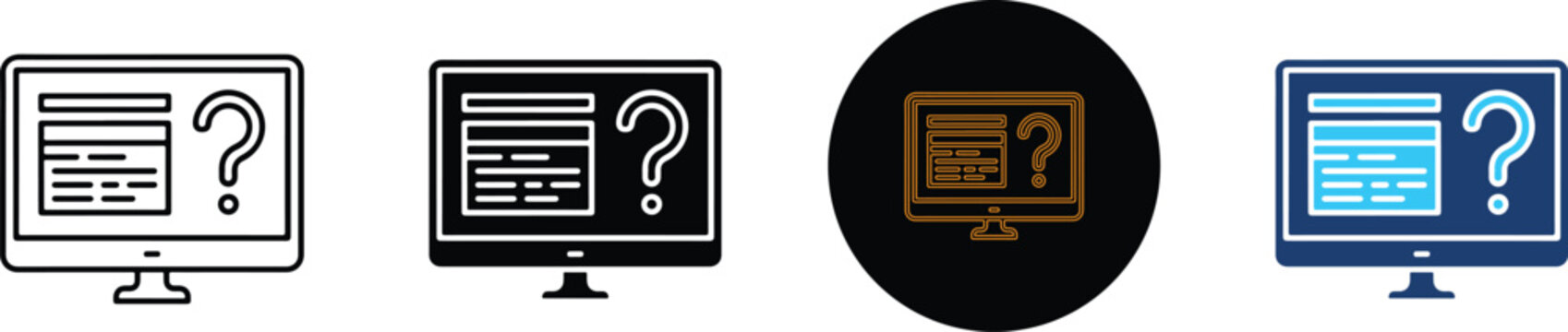 Four Distinct Computer Monitor Icons Featuring Question Marks