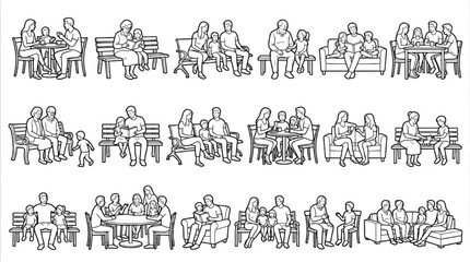 Obraz premium cafe and residential scale people vector cad blocks furniture elevation