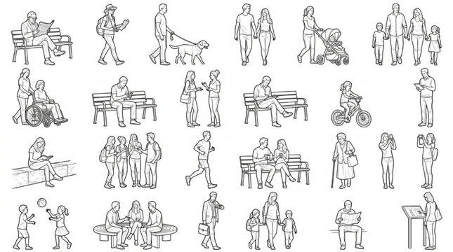 public plaza scale people vector cad blocks landscape park elevation