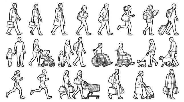 shopping mall and street scale people vector cad blocks elevation