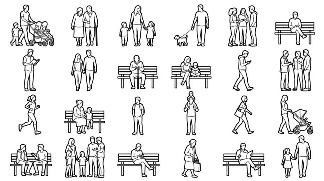 park community scale people vector cad blocks elevation entourage