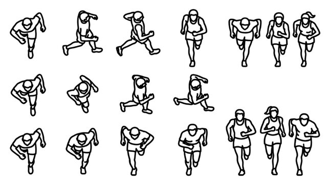 marathon runner scale people top view vector cad blocks planview