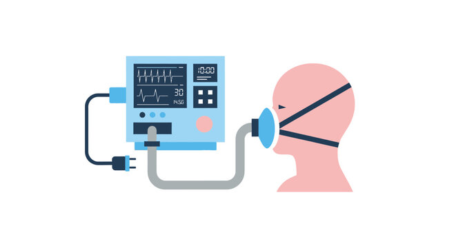 Medical Ventilator Machine Connected to Patient's Face Mask for Breathing Support