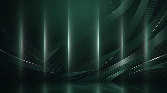 Abstract Dark Green Background with Glowing Vertical Lines and Flowing Waves