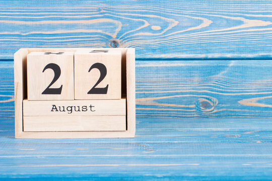 August 22th. Date of 22 August on wooden cube calendar
