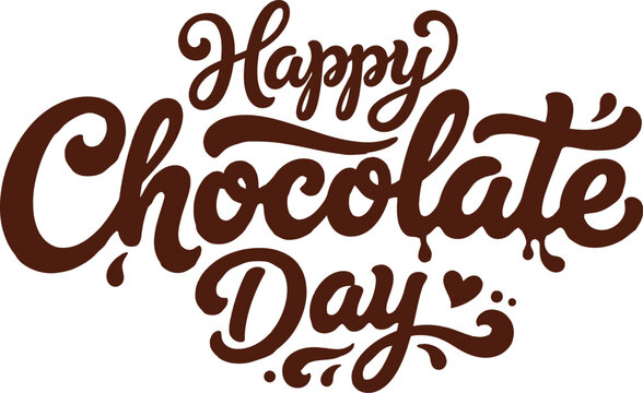 Happy chocolate day greeting with brown chocolate text on white background