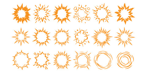 Set of cartoon comic book explosion bubbles and starburst shapes for graphic design © md