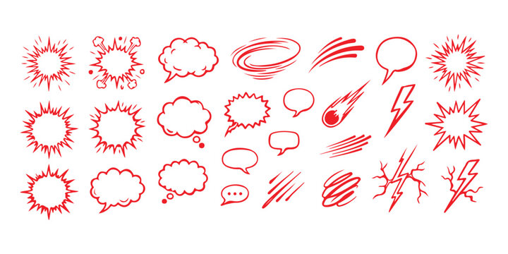 Set of colorful comic book speech bubbles and action graphic effects for creative design projects