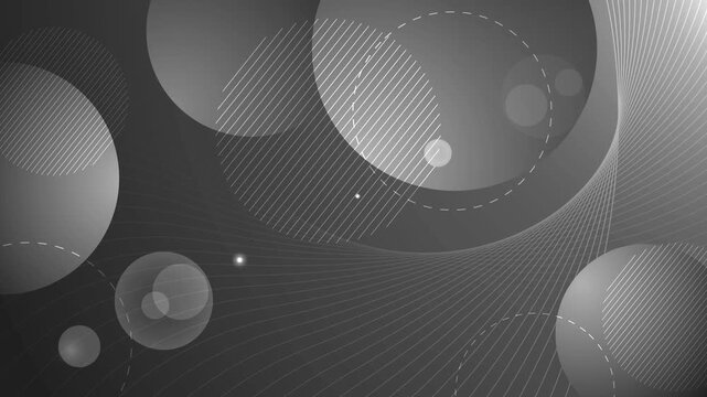 Abstract background with soft circles thin curved lines and light glow Modern monochrome design animation