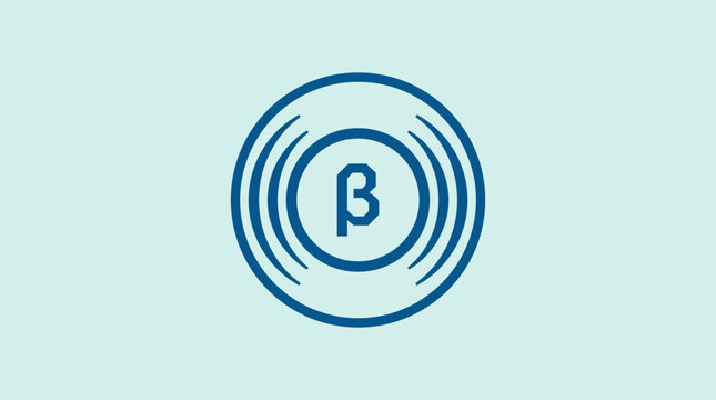 Blue beta symbol centered within concentric circular rings.