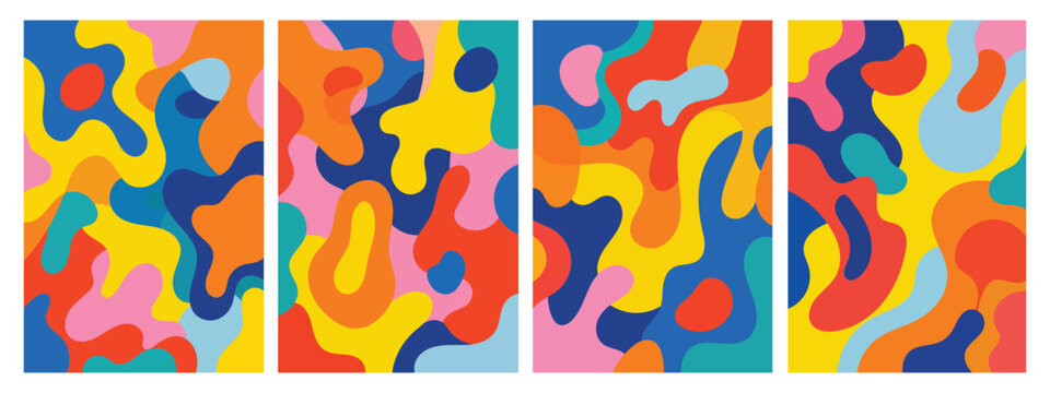Colorful fluid liquid shapes background banner set, dynamic abstract graphic design.