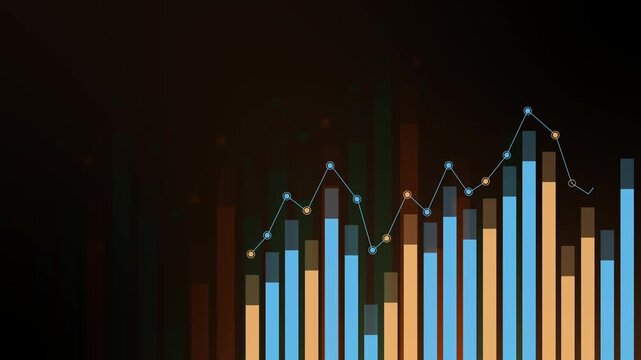 Abstract chart with bar graph and line graph showing business data trend animation