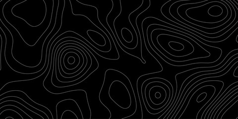 Topographic map contour lines background abstracts geographic cartography line art illustration, seamless pattern on black terrain elevation map design for wallpaper tech backdrop banner. © Abu Bokkor Siddique