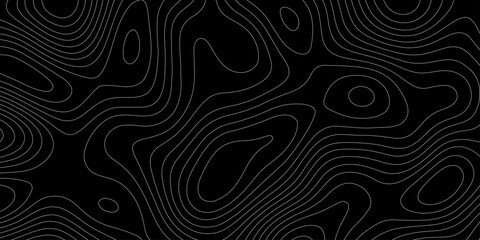 Topographic map contour lines background abstracts geographic cartography line art illustration, seamless pattern on black terrain elevation map design for wallpaper tech backdrop banner. © Abu Bokkor Siddique