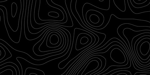 Topographic map contour lines background abstracts geographic cartography line art illustration, seamless pattern on black terrain elevation map design for wallpaper tech backdrop banner. © Abu Bokkor Siddique