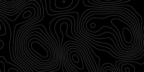 Topographic map contour lines background abstracts geographic cartography line art illustration, seamless pattern on black terrain elevation map design for wallpaper tech backdrop banner. © Abu Bokkor Siddique