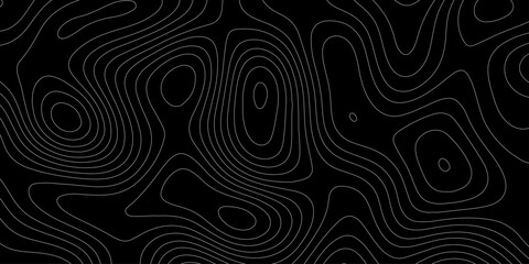 Topographic map contour lines background abstracts geographic cartography line art illustration, seamless pattern on black terrain elevation map design for wallpaper tech backdrop banner. © Abu Bokkor Siddique