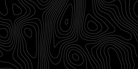 Topographic map contour lines background abstracts geographic cartography line art illustration, seamless pattern on black terrain elevation map design for wallpaper tech backdrop banner. © Abu Bokkor Siddique