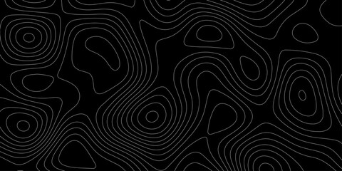 Topographic map contour lines background abstracts geographic cartography line art illustration, seamless pattern on black terrain elevation map design for wallpaper tech backdrop banner. © Abu Bokkor Siddique